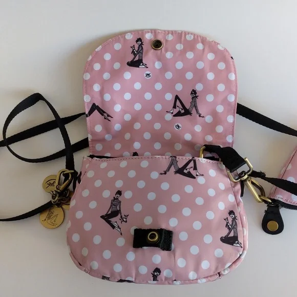 IZAK Pink Zazie Dots Flap Crossbody Bag, Coin Purse and Key Chain - Picture 8 of 15